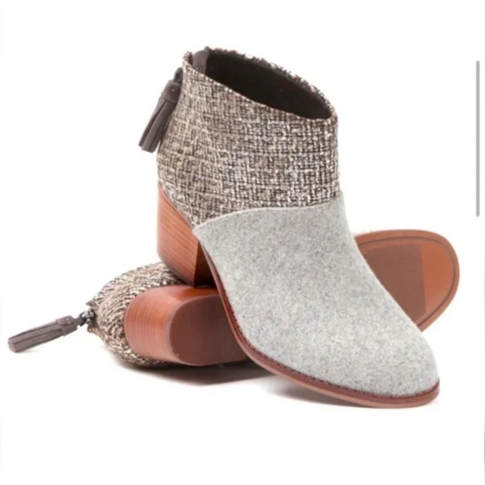 TOMS Leila Felt Shine block heel Metallic Tweed Boot size 9W
